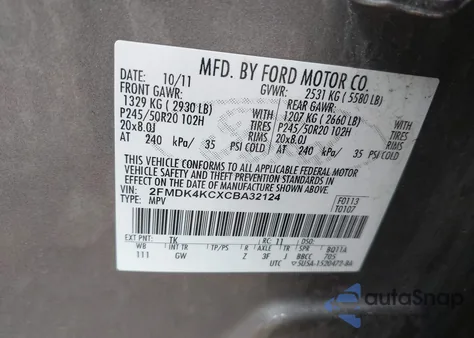 2012 Ford Edge Limited from USA, damaged, VIN 2FMDK4KCXCBA32124